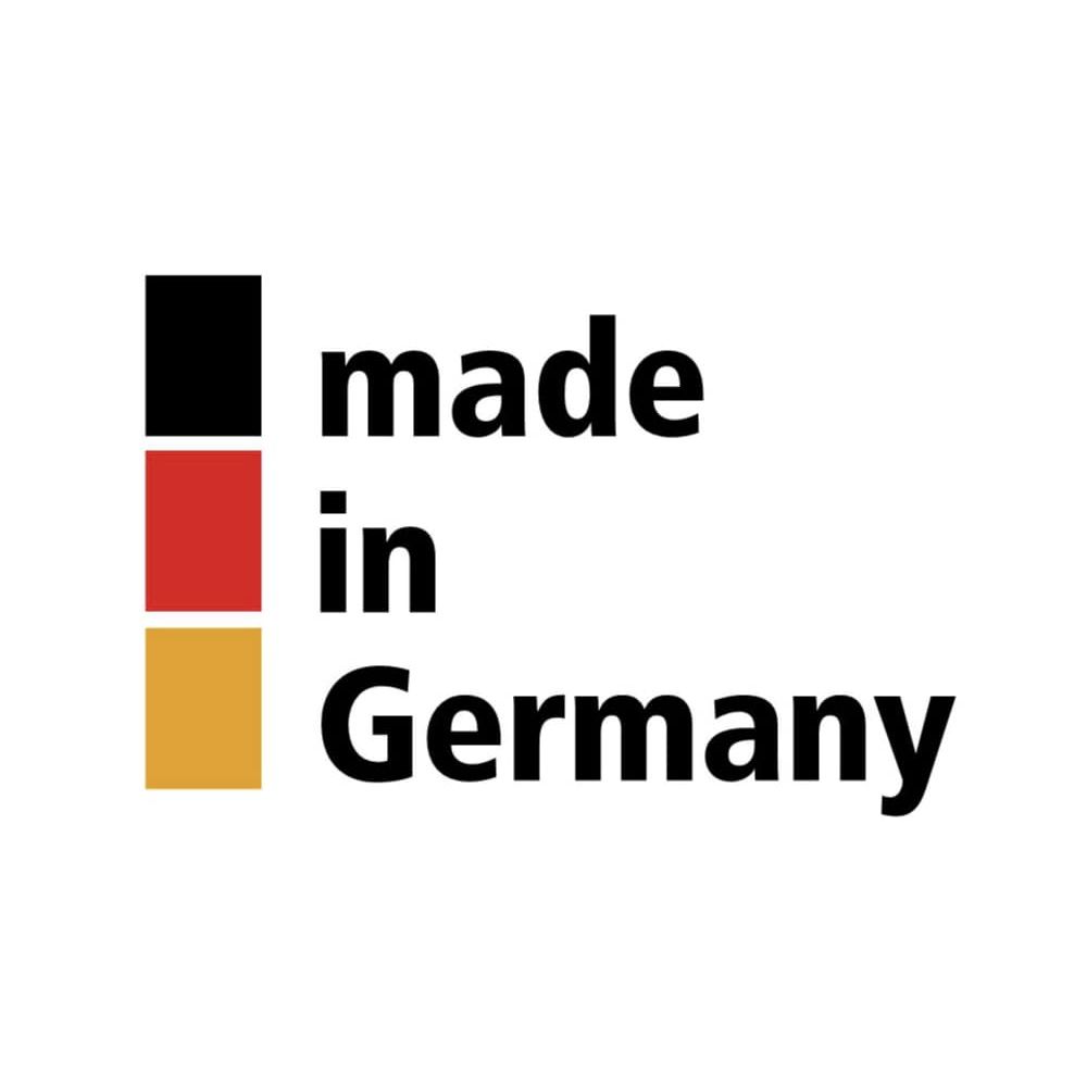 Logo 'Made in Germany' mit deutscher Flagge.