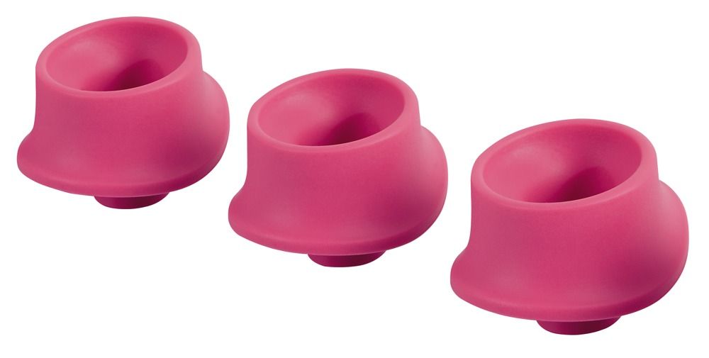 Drei rosa Ersatzköpfe. Runde Form mit einer konkaven Oberfläche. Unterseite mit kleinem Vorsprung.
