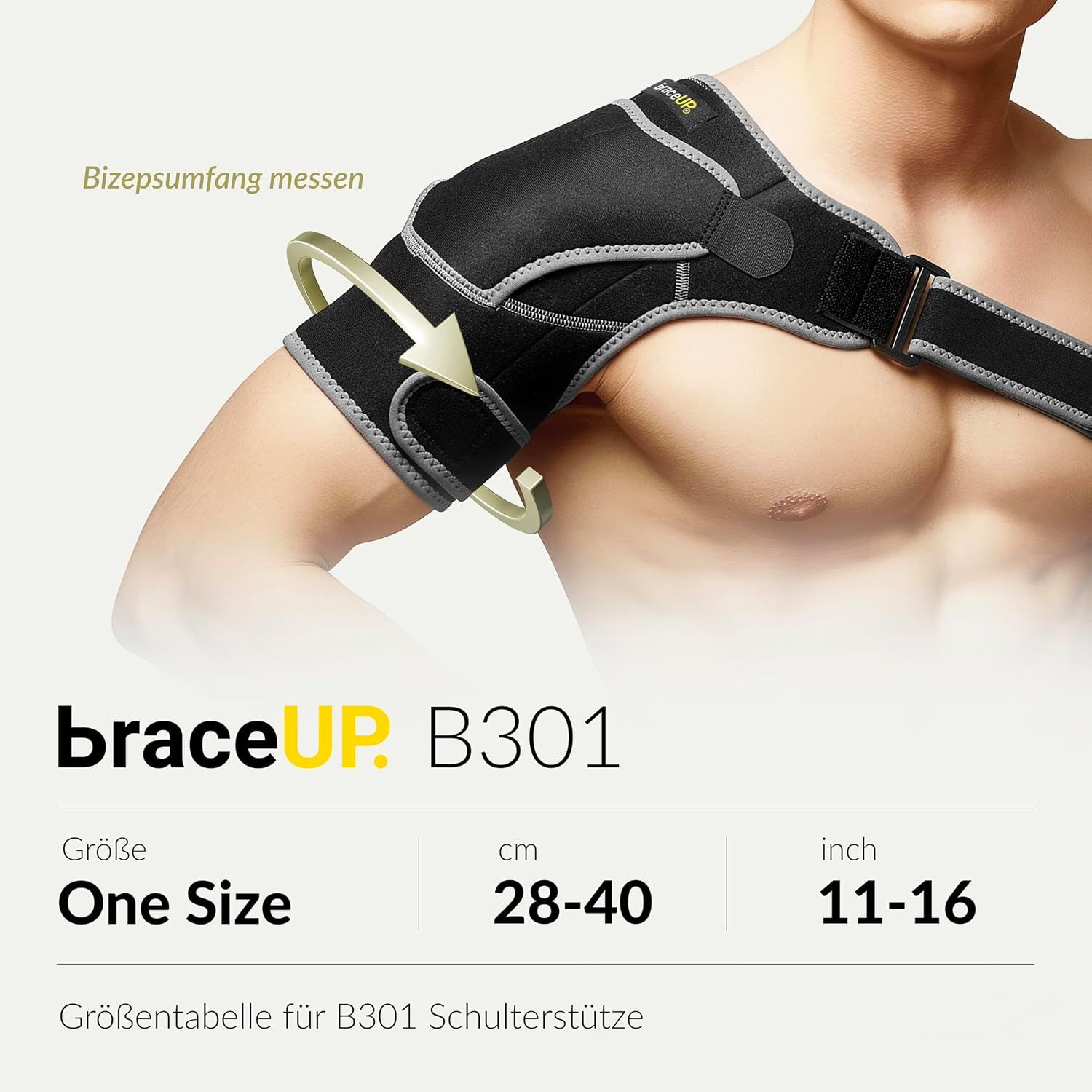 Schwarze Schulter-Kompressionsbandage, verstellbar.