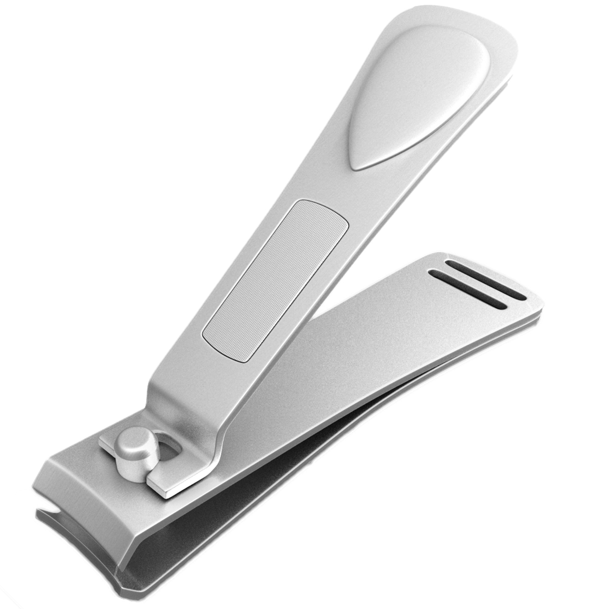 Nagelknipser aus Edelstahl. Silberfarben, mit Hebel und Schneide. Auf weißem Hintergrund.