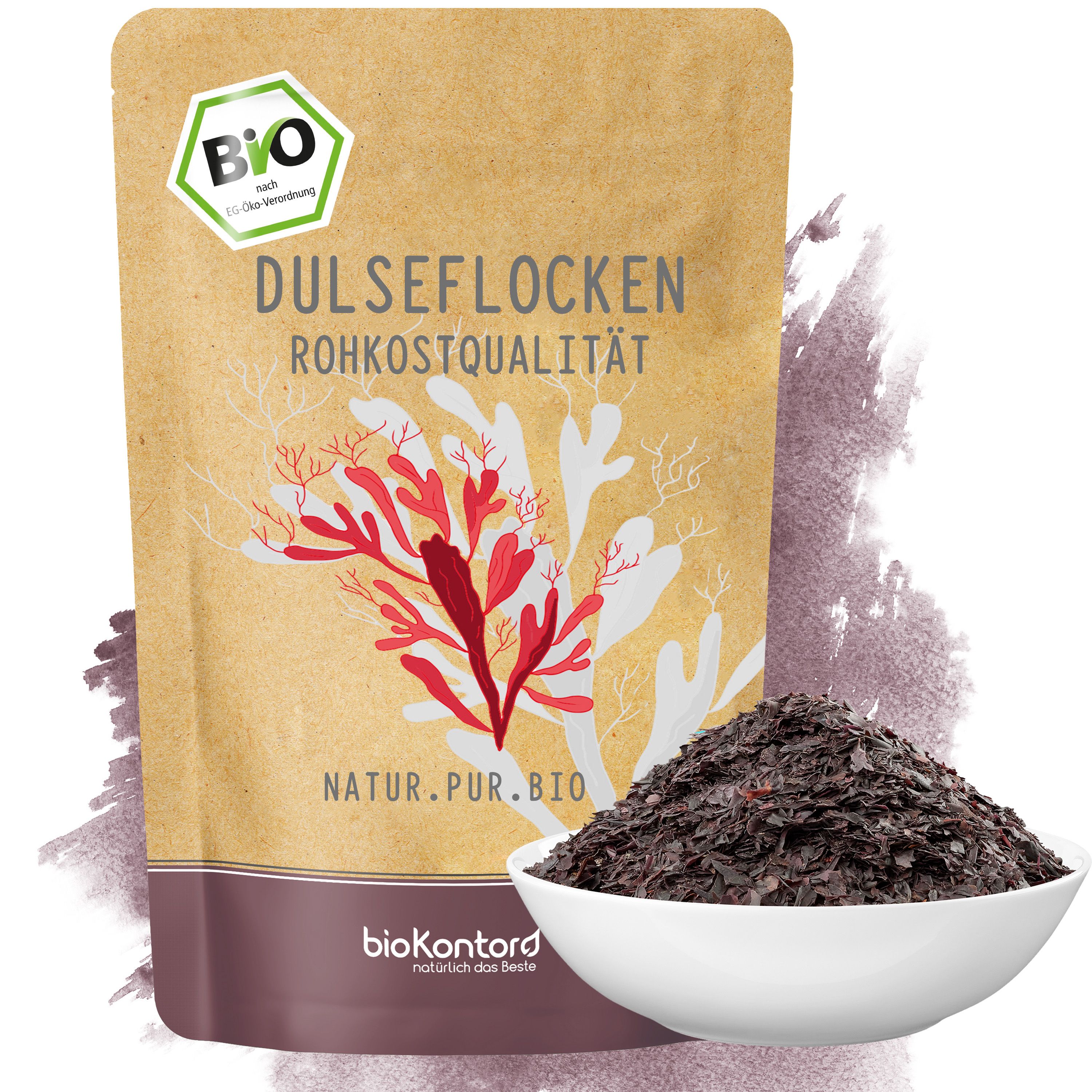 Bio-Kontor Dulseflocken Rohkostqualität, Beutel mit roter Alge, Natur.Pur.Bio.