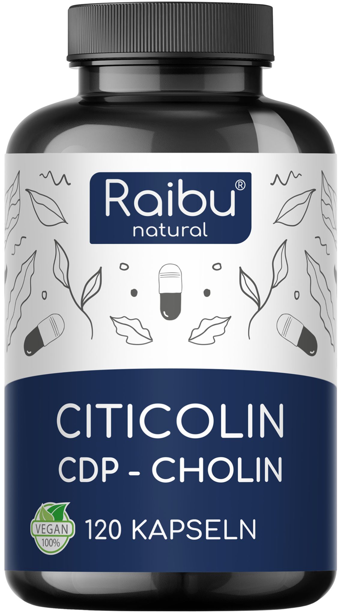 Cholin Citicolin Kapseln Hochdosiert 500 mg je Kapsel - Bioaktive Cholinform - RAIBU