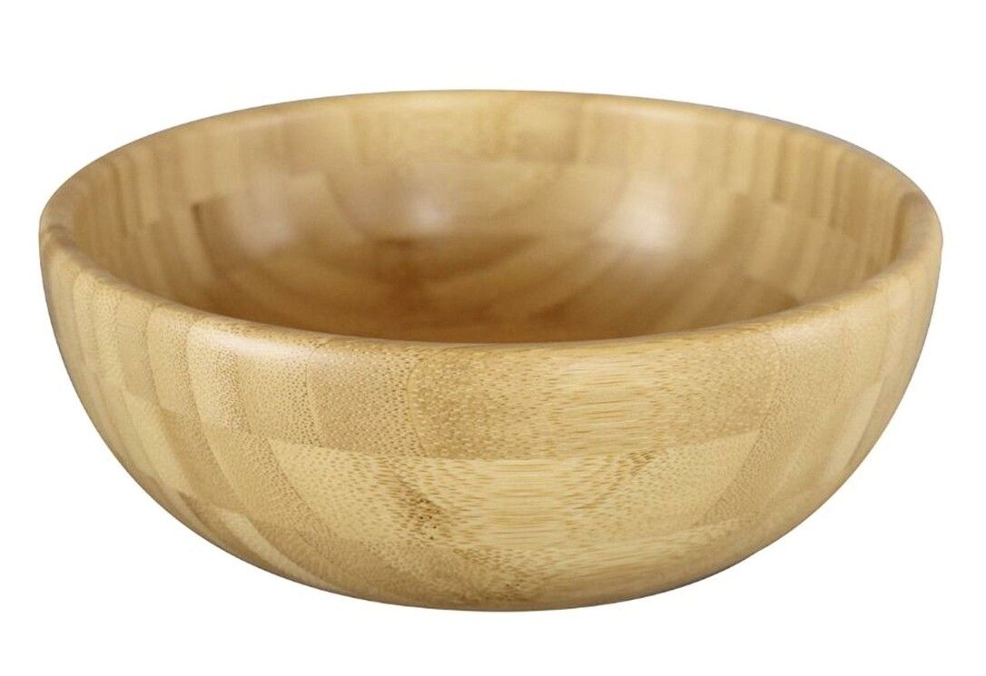 PANDOO Schüssel aus hellem Holz. Runde Form, leicht konisch. Sichtbare Holzmaserung. Auf weißem Hintergrund.