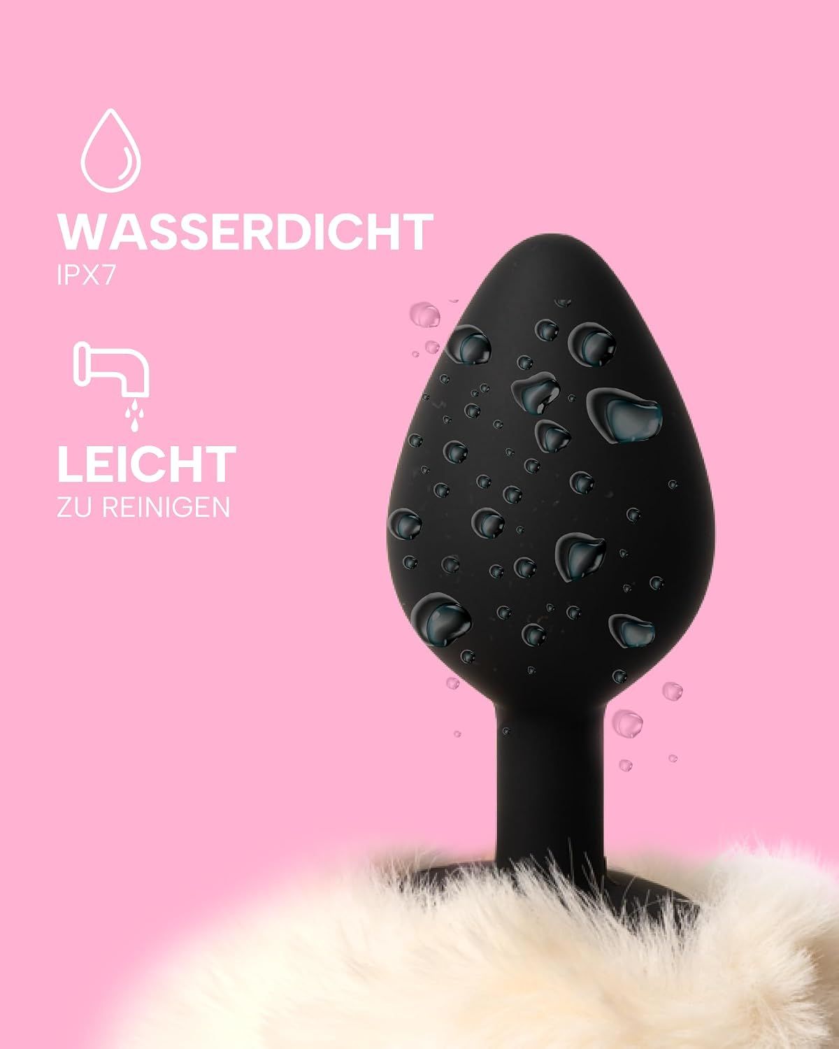 Schwarzer Butt Plug, 7 cm lang, 3,7 cm Durchmesser, wasserdicht.