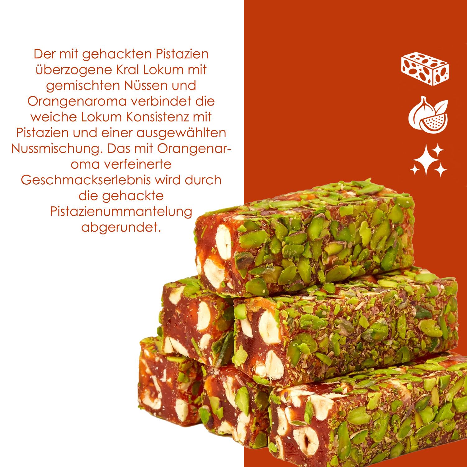 WeNatur Pistazien, Gemischten Nüssen und Orangenaroma Lokum