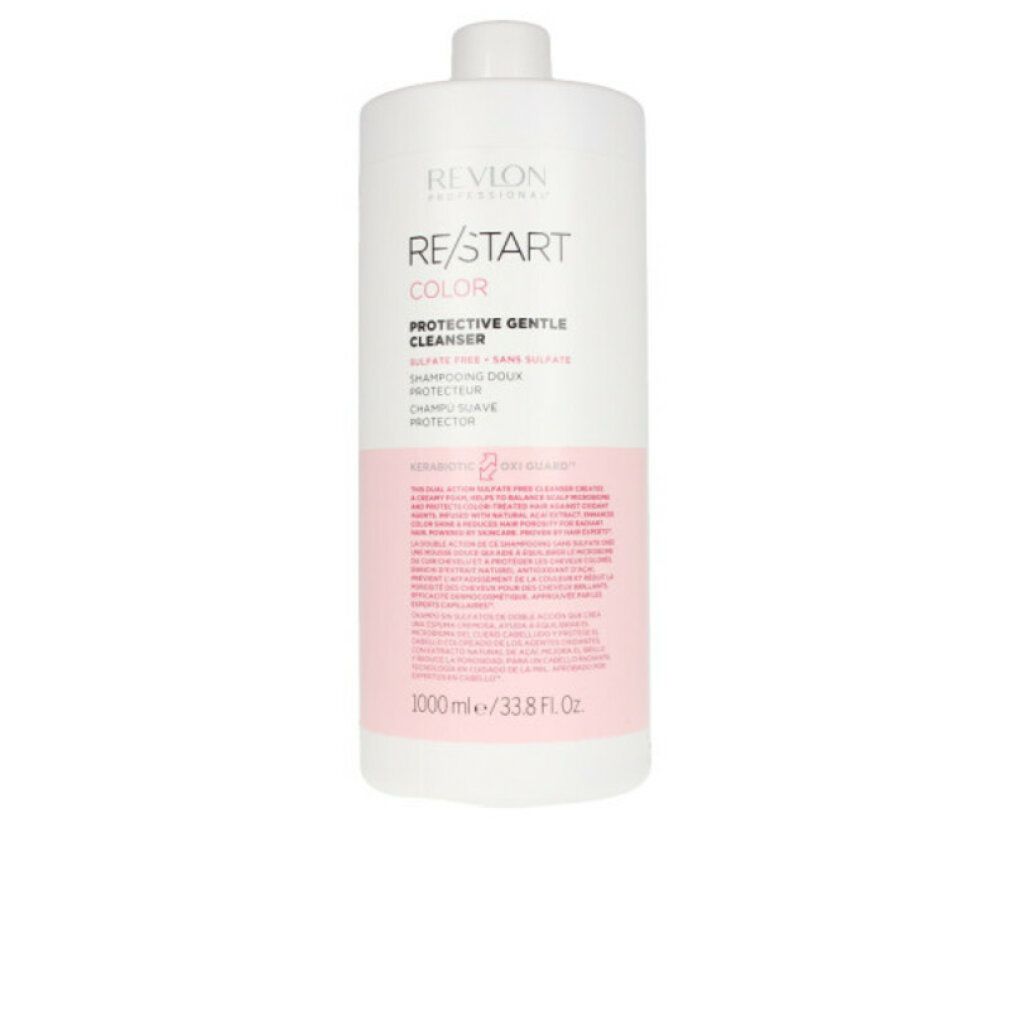 Große weiße Flasche Revlon Re-Start Color Protective Gentle Cleanser. Rosa Etikett mit Text. 1000 ml.