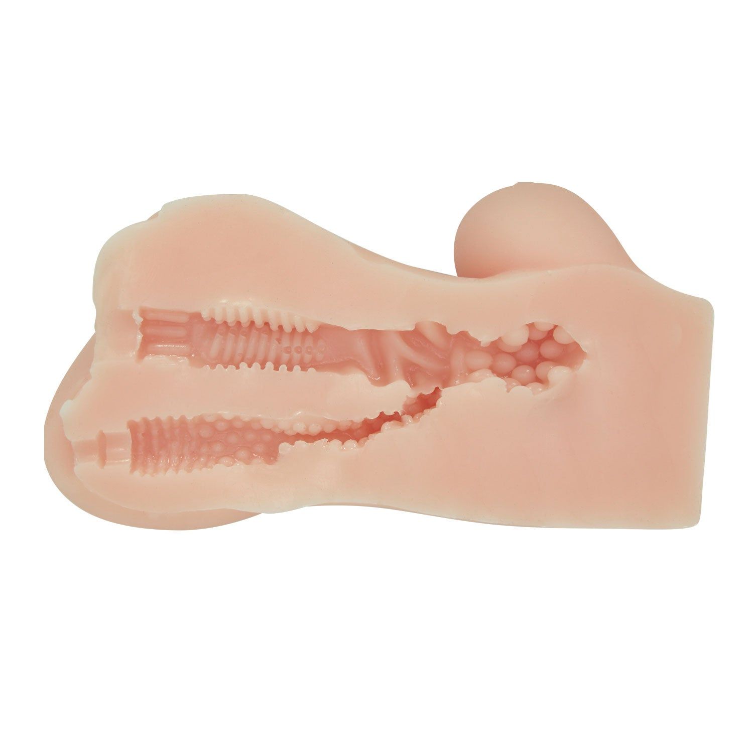 Masturbator, Schnittansicht. Innenstruktur mit Rillen und Noppen sichtbar.