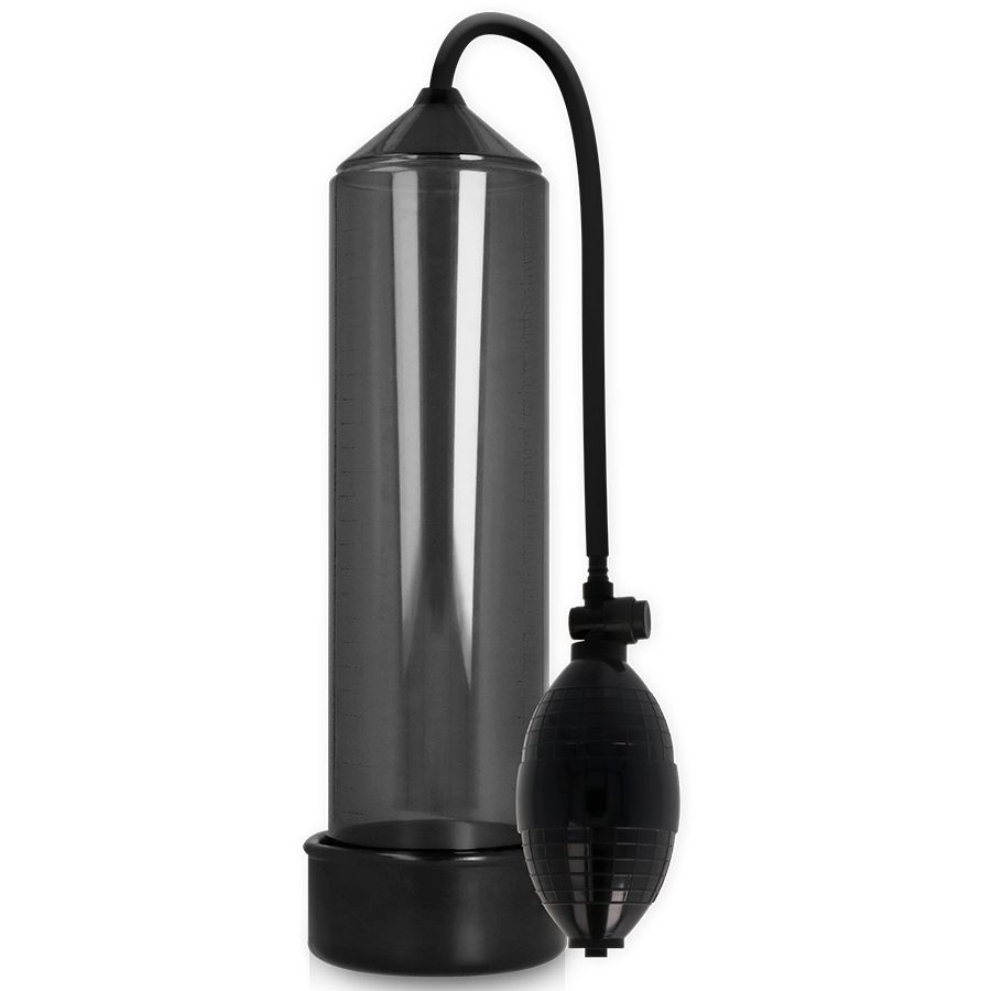 Schwarze Pumpe mit Zylinder, Schlauch und Ball. RX-3. Transparentes Zylinderteil.
