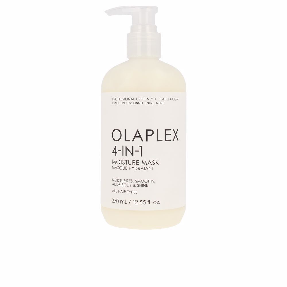 Olaplex 4-in-1 Moisture Maske. Weiße Flasche mit Pumpe. Text: Moisture Mask, 370 ml. Für alle Haartypen.