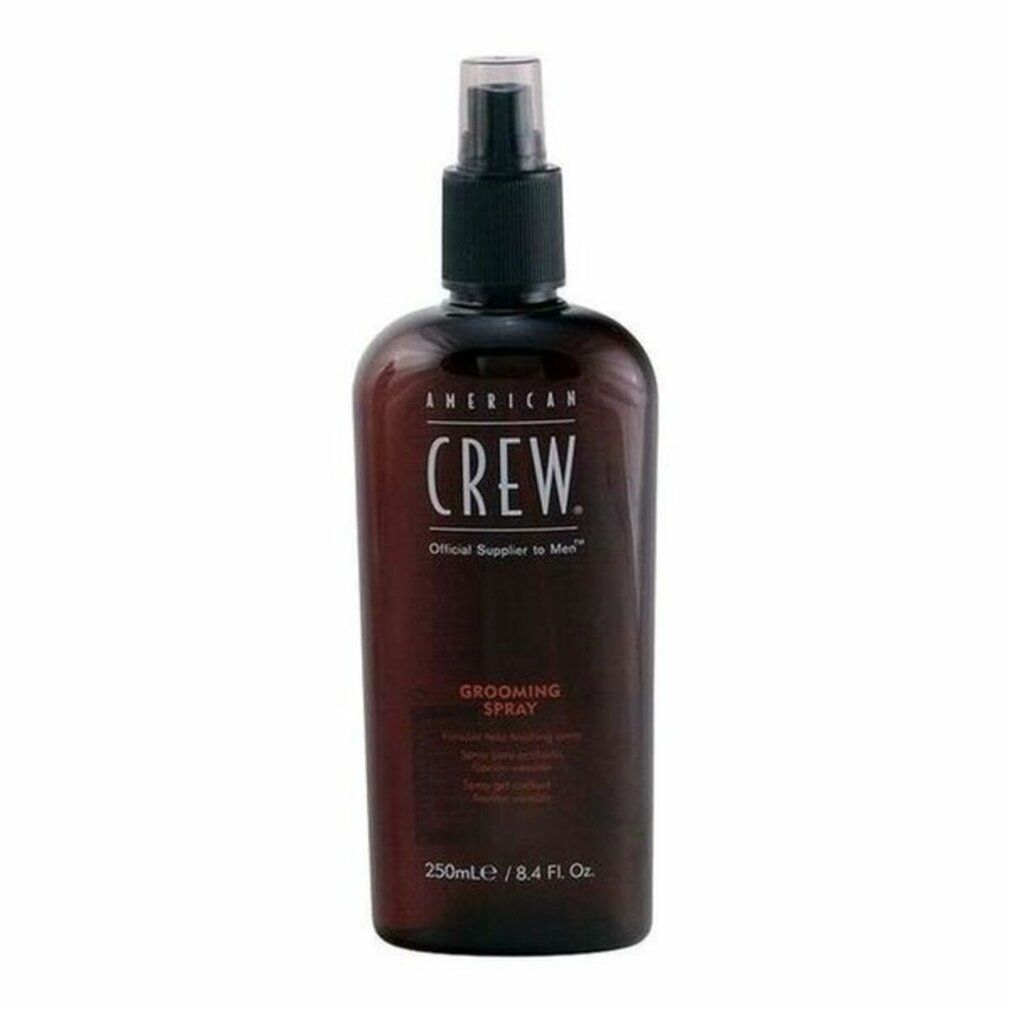 Braune Flasche mit schwarzem Sprühkopf. Aufschrift: AMERICAN CREW GROOMING SPRAY. Volumen: 250ml.