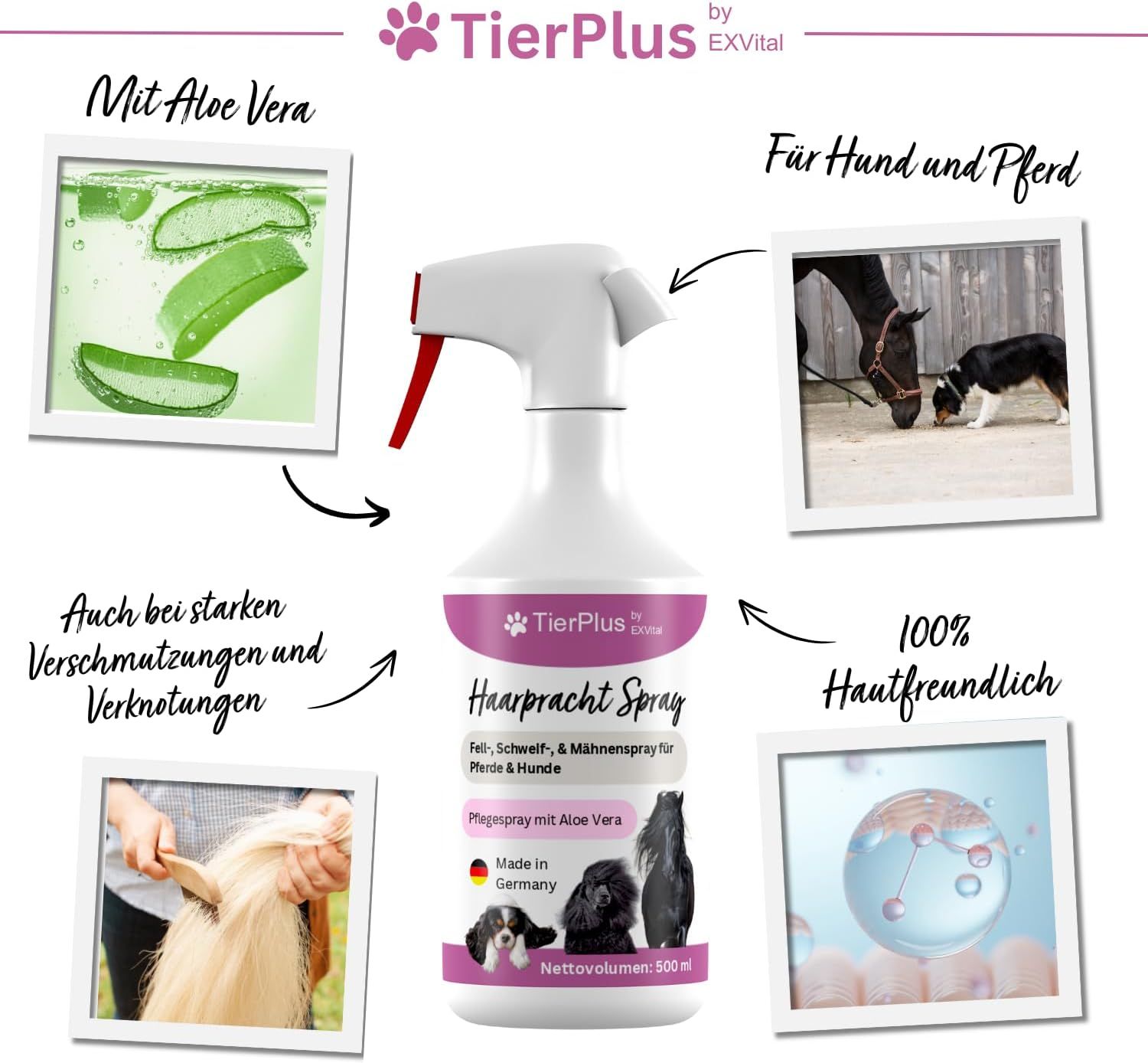 EXVital® Haarpracht Fell-, Schweif-, & Mähnenspray für Hund & Pferd