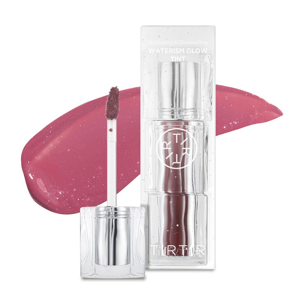 TIRTIR Waterism Glow Tint 01 Mauve Rose Lippenstift mit Applikator und Swatch.
