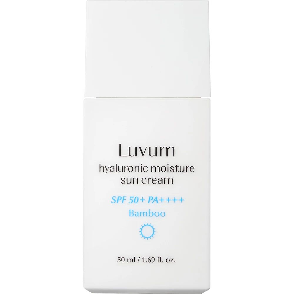 LUVUM Hyaluronsäure Feuchtigkeitscreme LSF 50+ PA++++. Weiße Tube mit blauer Schrift. 50 ml.