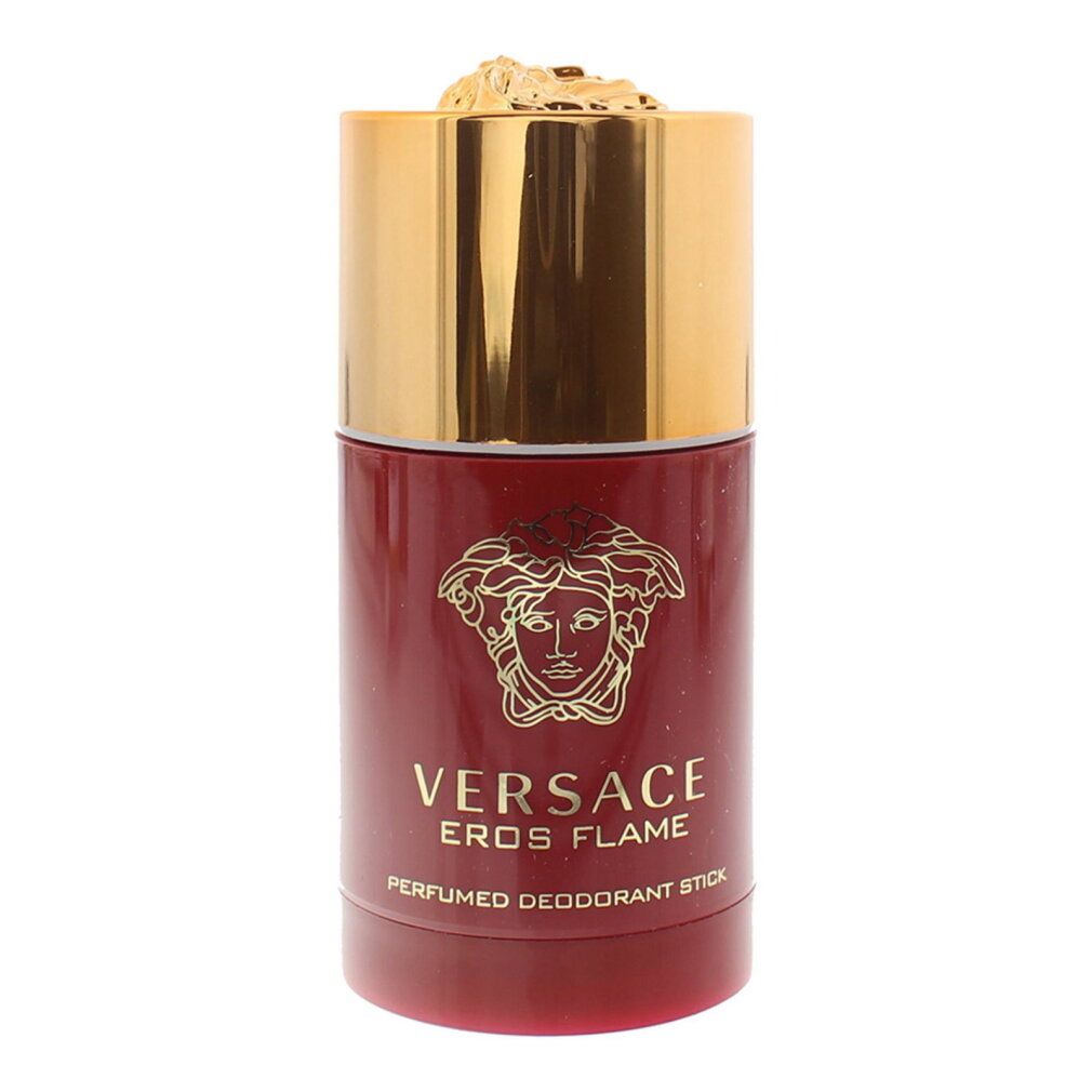 Versace Eros Flame parfümierter Deostick in roter Hülse mit goldenem Deckel und Medusa-Logo.