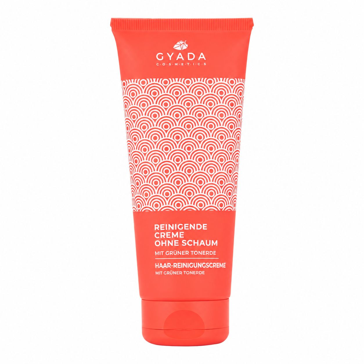Orange Tube mit weißem Muster, GYADA COSMETICS Schriftzug. Reinigende Creme ohne Schaum.