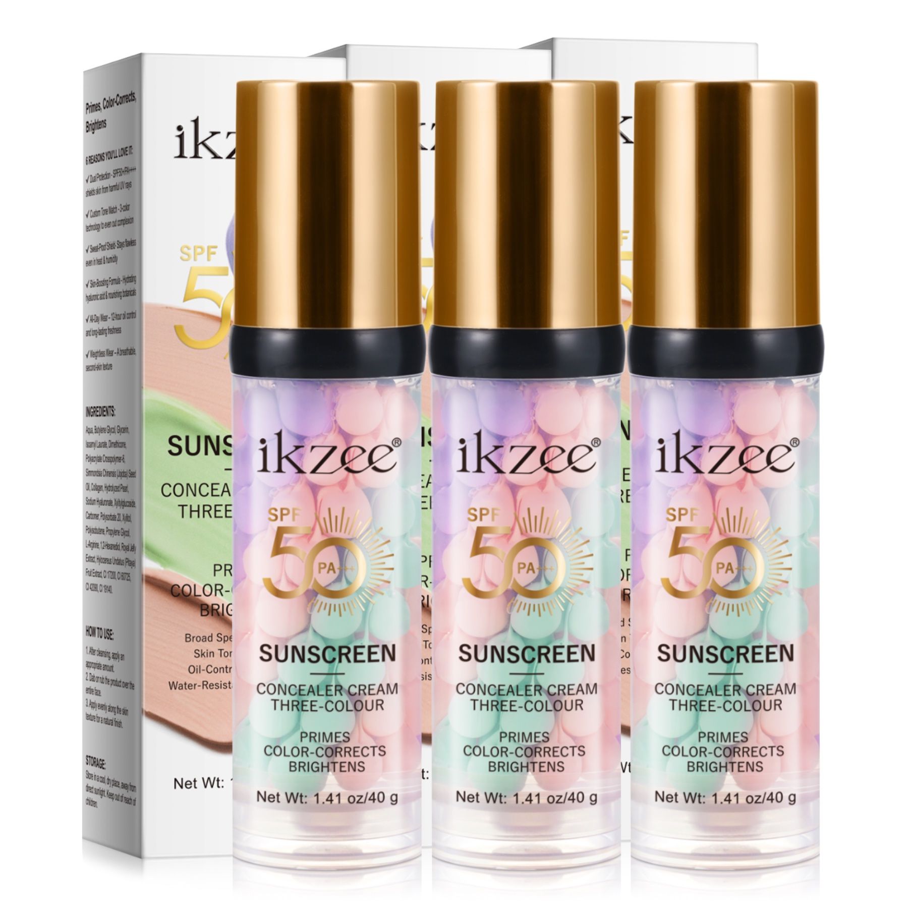 ALIVER Sonnenschutzcreme SPF 50 PA+++ Foundation Concealer 3-in-1 Farbkorrektur