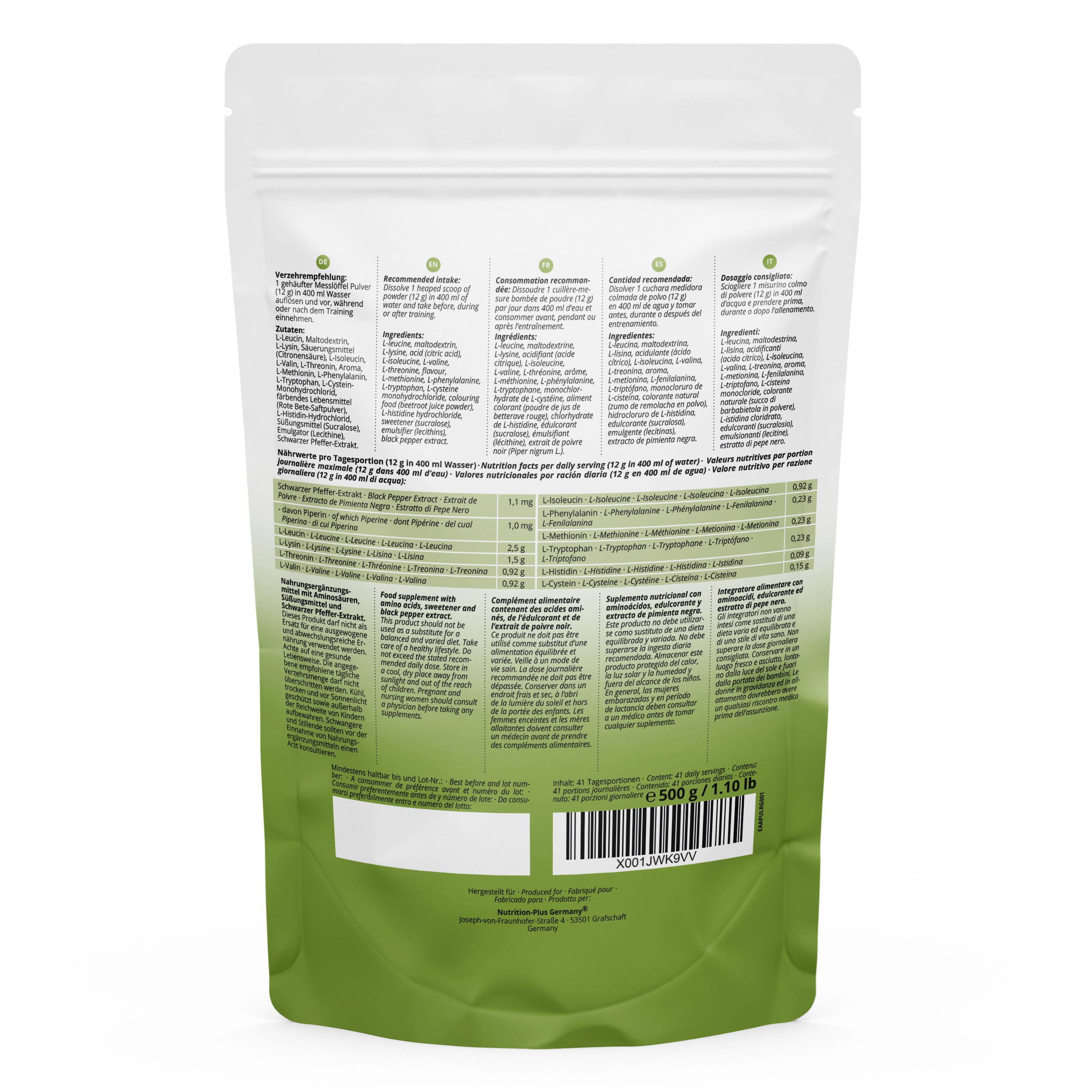 nutri+ Instant EAA Pulver 500g Komplex - Essentielle Aminosäuren