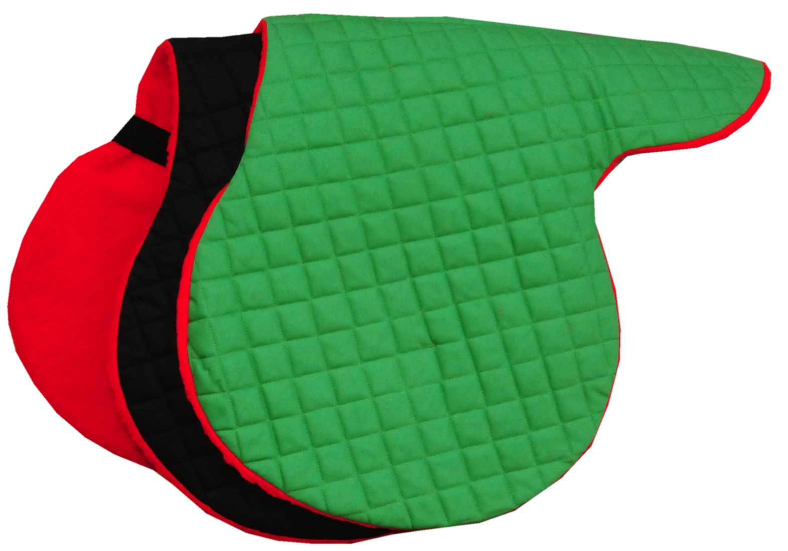 Satteldecke, grün gesteppt, rot und schwarz umrandet. Mehrere Lagen sichtbar.