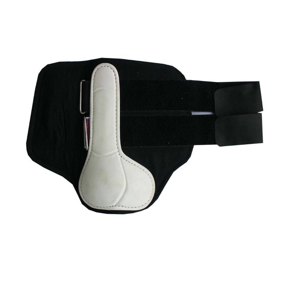 Schwarzer WINDSOR Sehnenschoner mit weißem Polster und Klettverschlüssen.