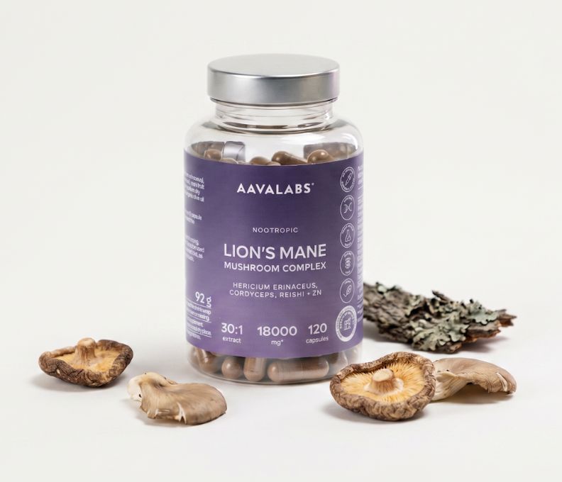 Aavalabs Lion's Mane Flasche mit Pilzen