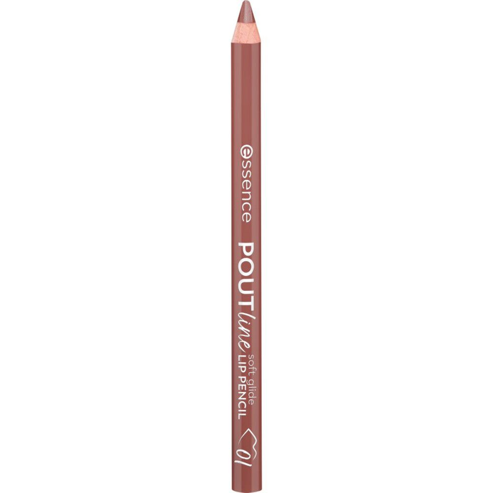 Lippenstift-Stift mit transparenter Kappe. Aufschrift: Essence Poutline Soft Glide Lip Pencil 01.