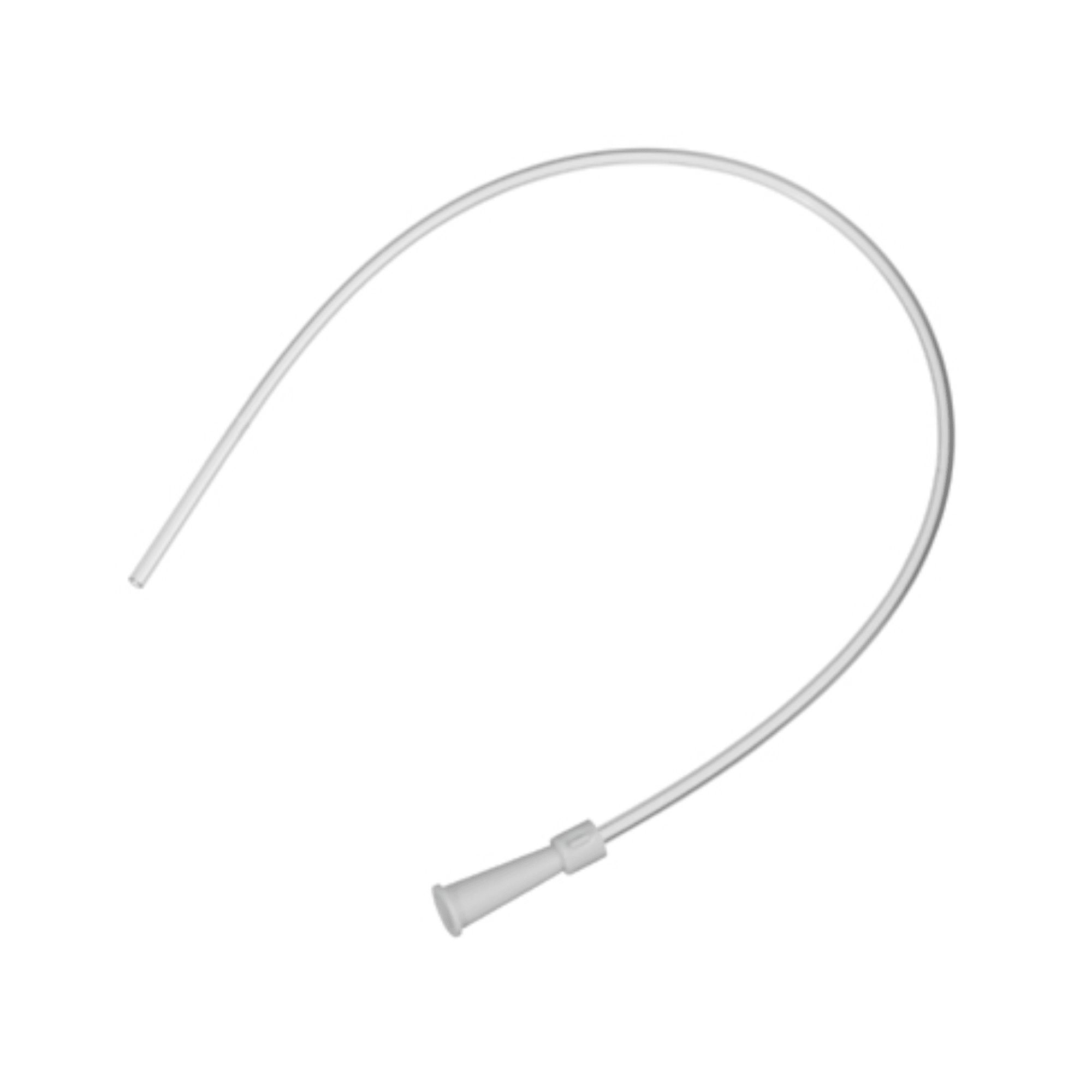 Gerader, transparenter Absaugkatheter. Ein Ende ist offen, das andere hat einen Konnektor. Aus flexiblem Material.