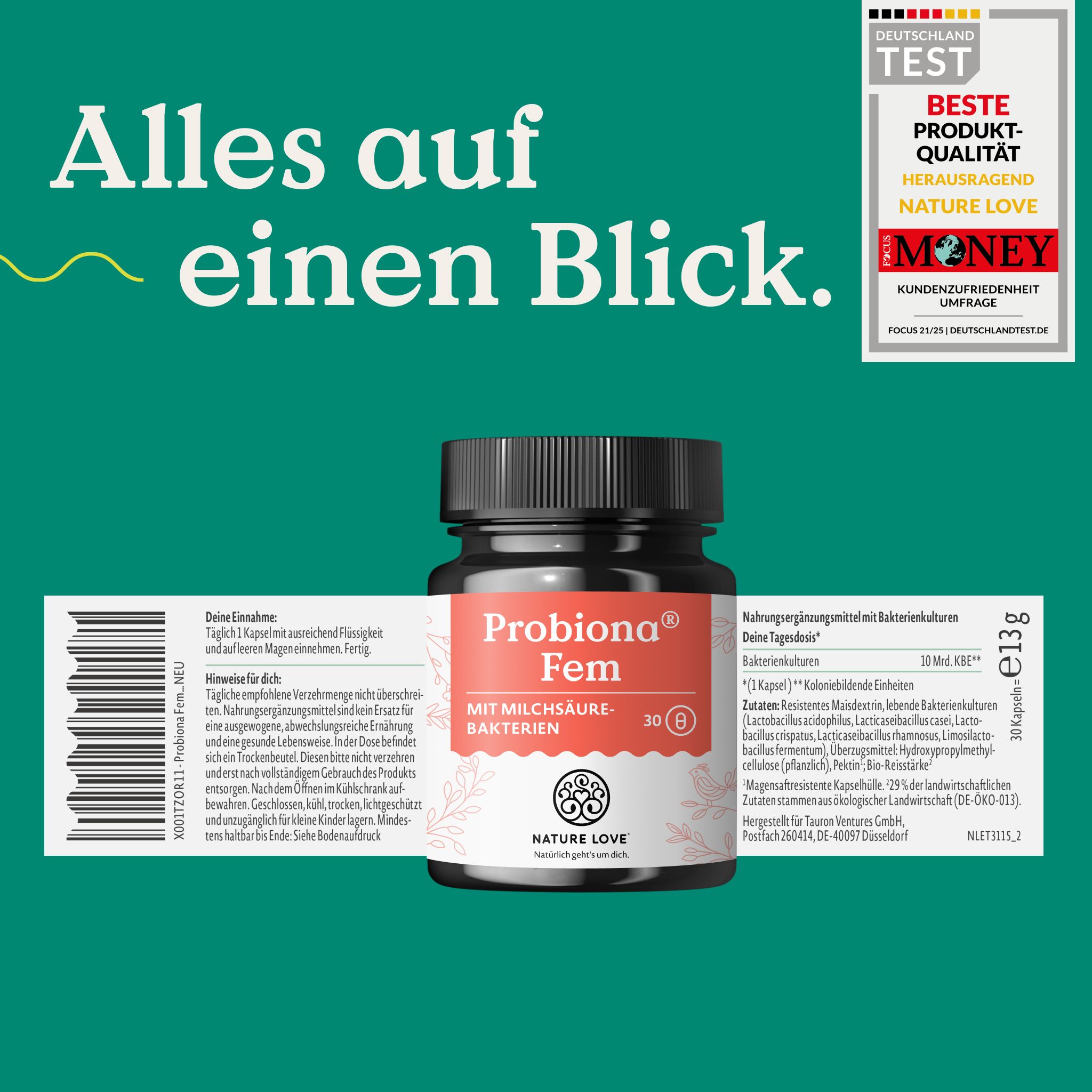 Probiona Fem Kapseln mit Milchsäurebakterien, 30 Stück.
