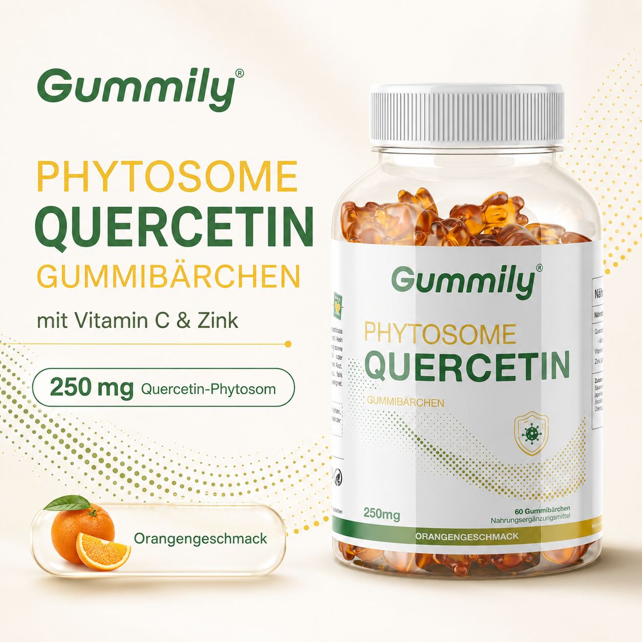Gummily Phytosome Quercetin Gummibärchen mit Vitamin C & Zink, Orangengeschmack.