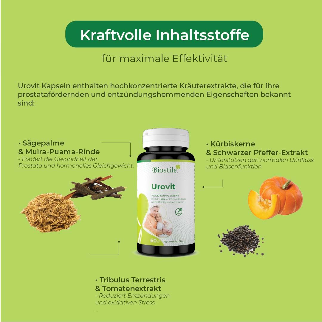 Biostile Urovit Kapseln – Prostata Komplex für Männer mit Sägepalme, Zink & Selen