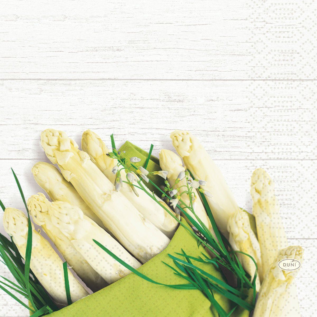 Servietten 33 3-lagig 1/4-Falz Weiße Spargel Papierservietten
