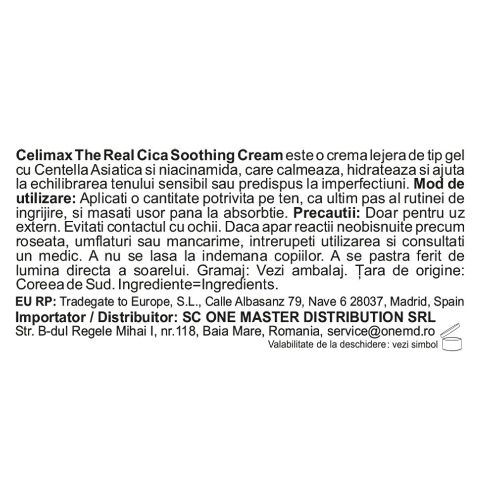 CELIMAX The Real Cica Beruhigungscreme – beruhigende Gesichtscreme mit Centella