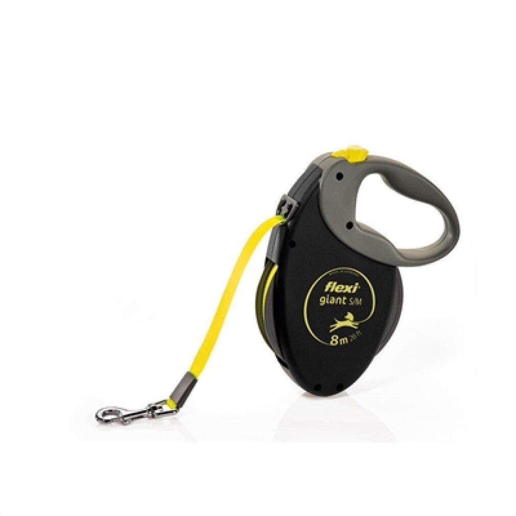 Flexi Neon Giant S Hundeleine, 8m, schwarz/gelb, mit Gurt und Karabiner.