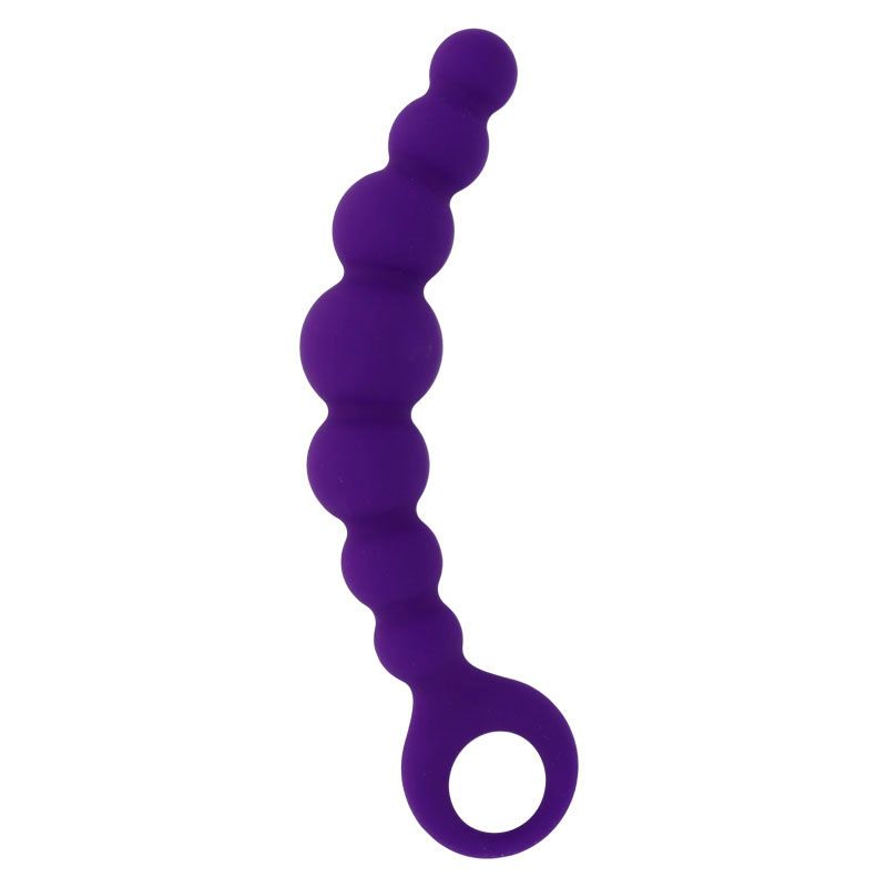 Lila Produkt mit kugelförmigen Elementen und Ring. Gebogene Form.