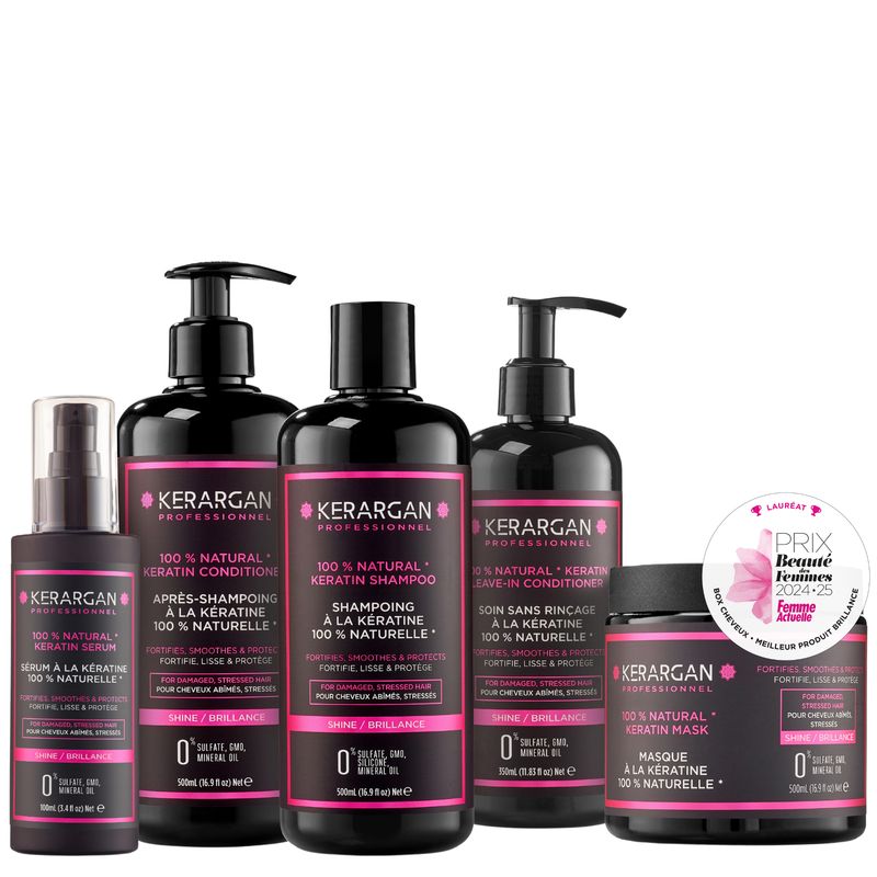 Kerargan - Ultra reparierendes Set Shampoo, Spülung, Maske, Serum & Leave-In mit Keratin