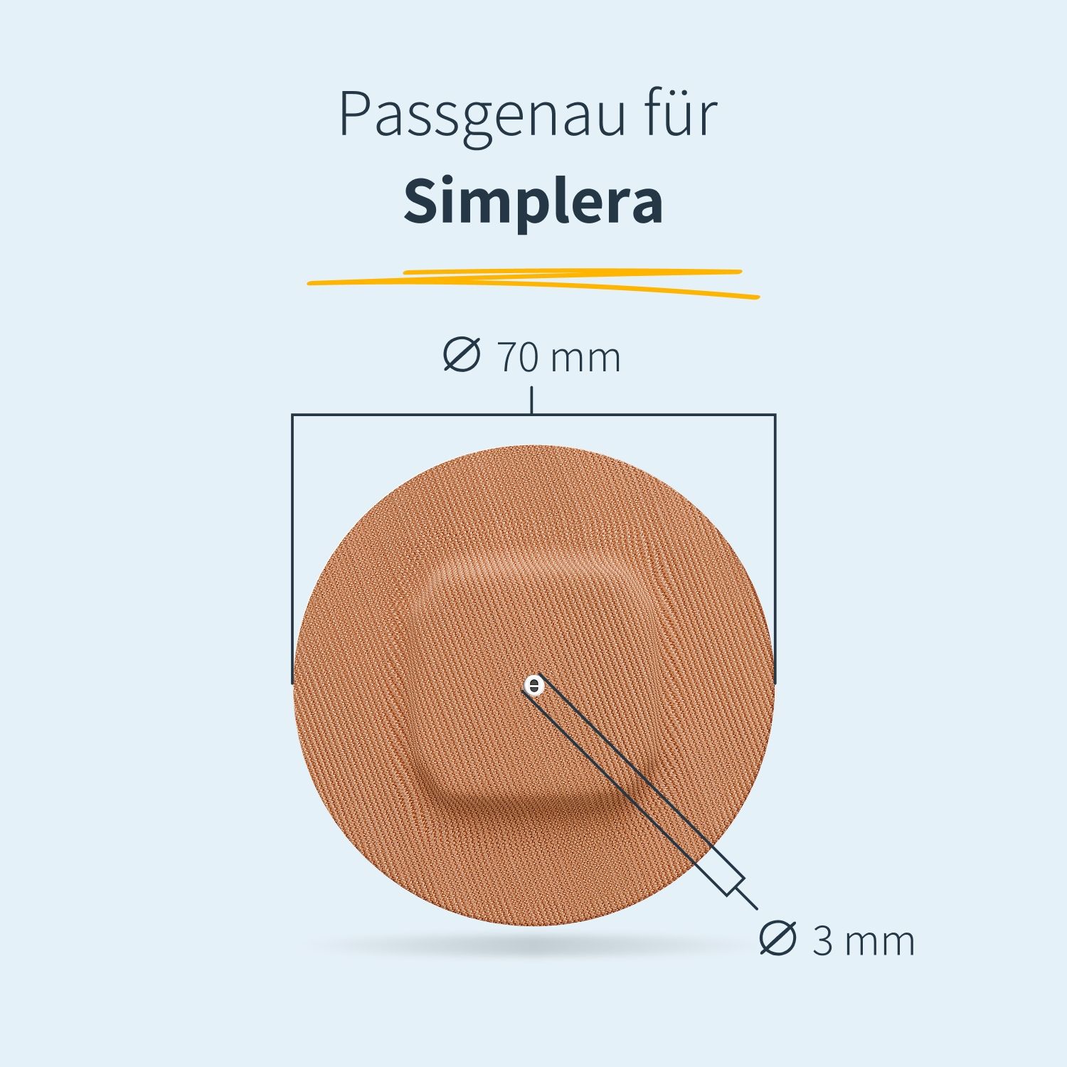Braunes Pflaster mit quadratischem Mittelteil. Durchmesser 70 mm, Loch 3 mm.