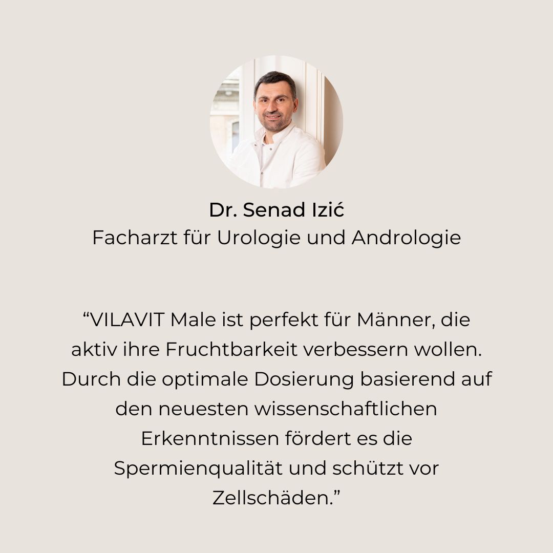 VILAVIT Male: Mikronährstoffe und Vitamine für die männliche Fruchtbarkeit. Enthält Trans-Resveratrol, Selen, Vitamin D.