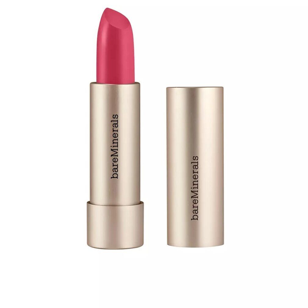 Rosafarbener Lippenstift in goldfarbener Hülse. Marke: bareMinerals. Deckel daneben.