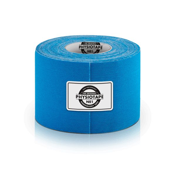 Blaues Kinesiotape aufgerollt. Auf dem Tape steht "PhysioTape No.1".