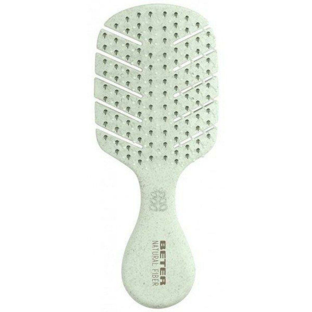 Helle Entwirrbürste aus Naturfaser mit flexiblen Borsten und Belüftungslöchern.