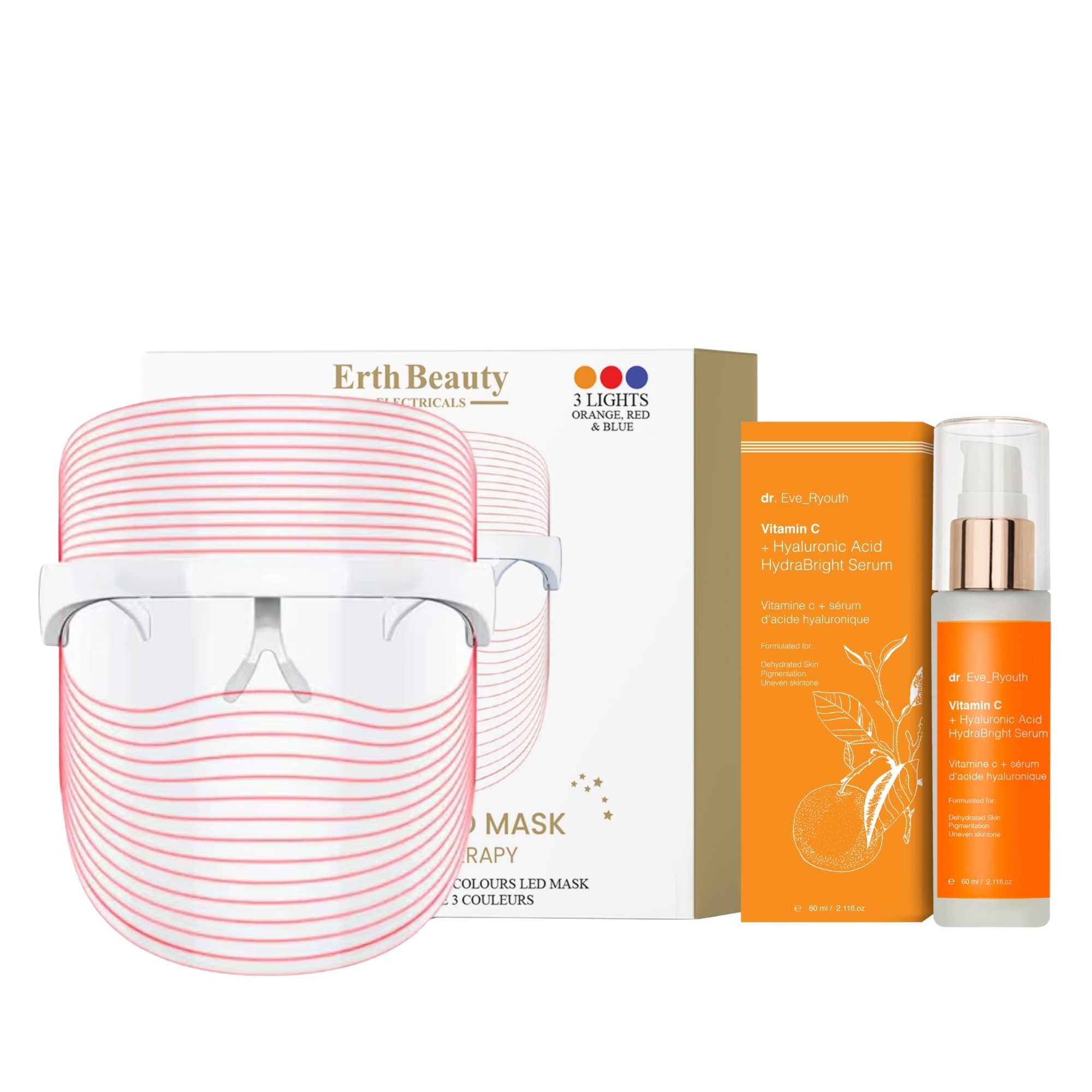 Dr Eve Ryouth Kabellose LED Maske 3 Farben mit Vitamin C Hydrabright Serum
