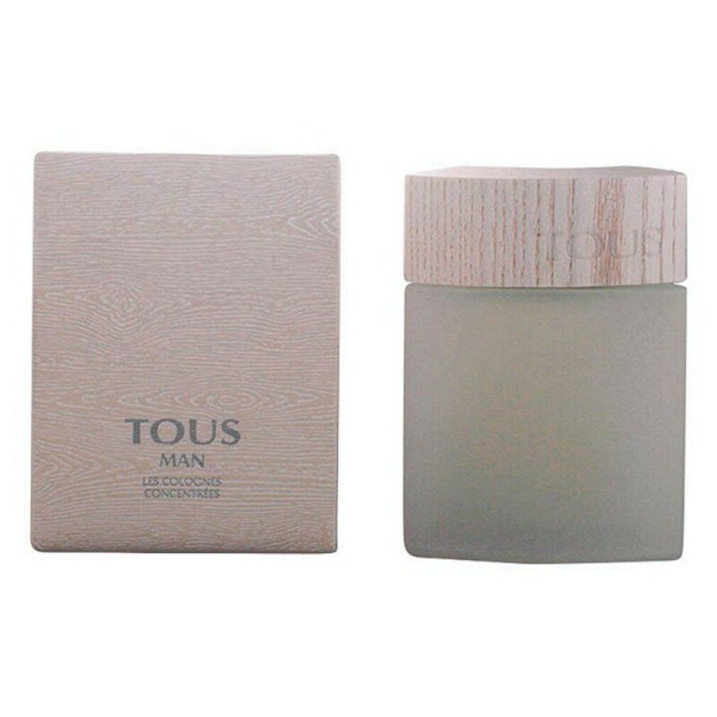 Tous Man Les Colognes Concentrées Flakon und Verpackung. Flakon mit Holzdeckel, Verpackung mit Schriftzug.