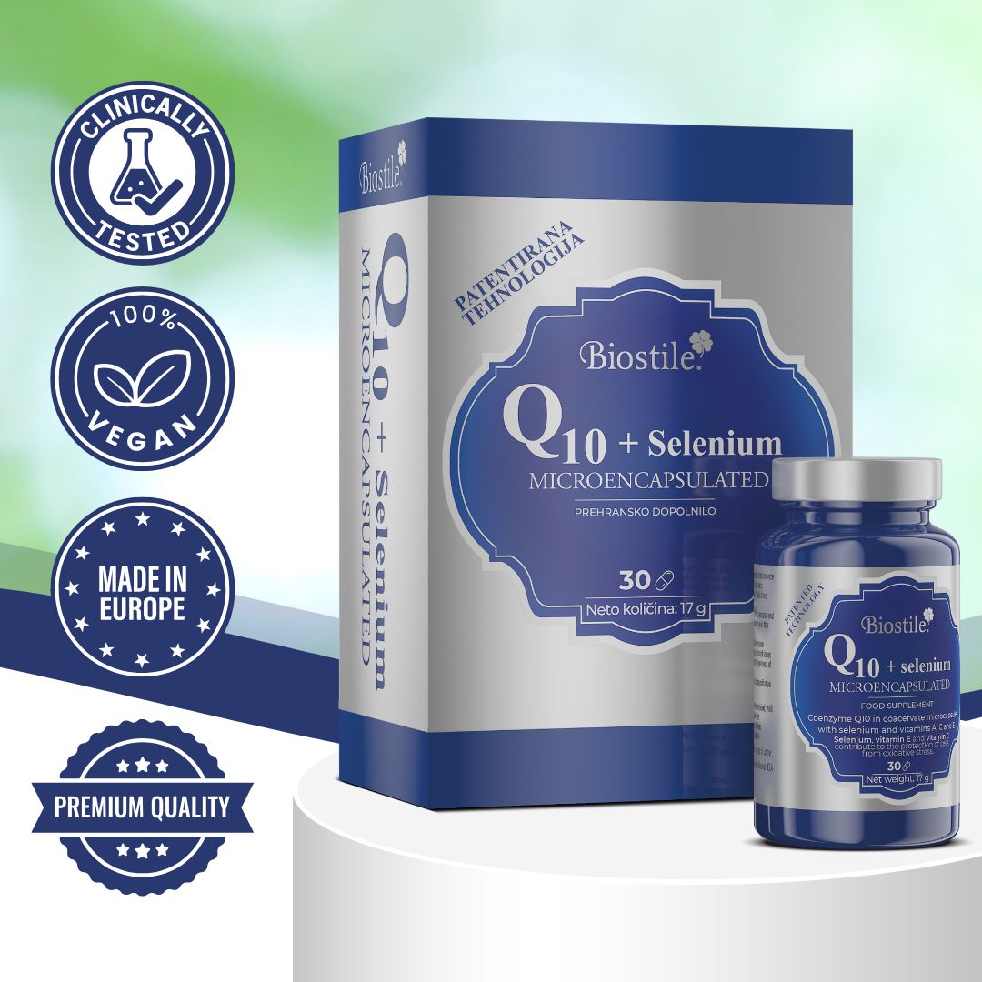 Siegel für Biostile BMT Q10 + Selen: Klinisch getestet, Vegan, Made in Europe, Premium Qualität.