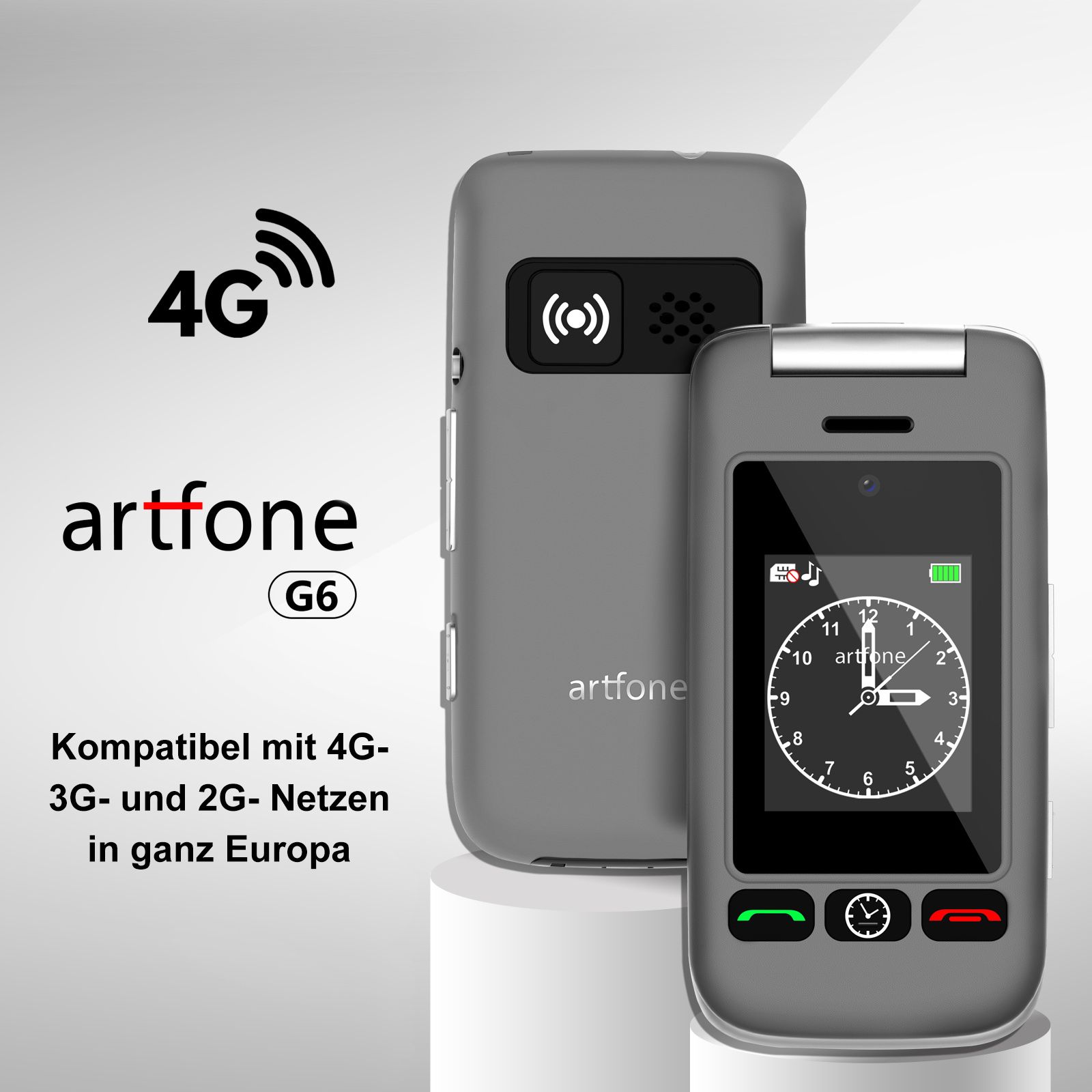 Artfone G6 4G Seniorenhandy | Klapphandy mit SOS-Taste, Kamera, 2,4"+1,77" Display, Ladestation