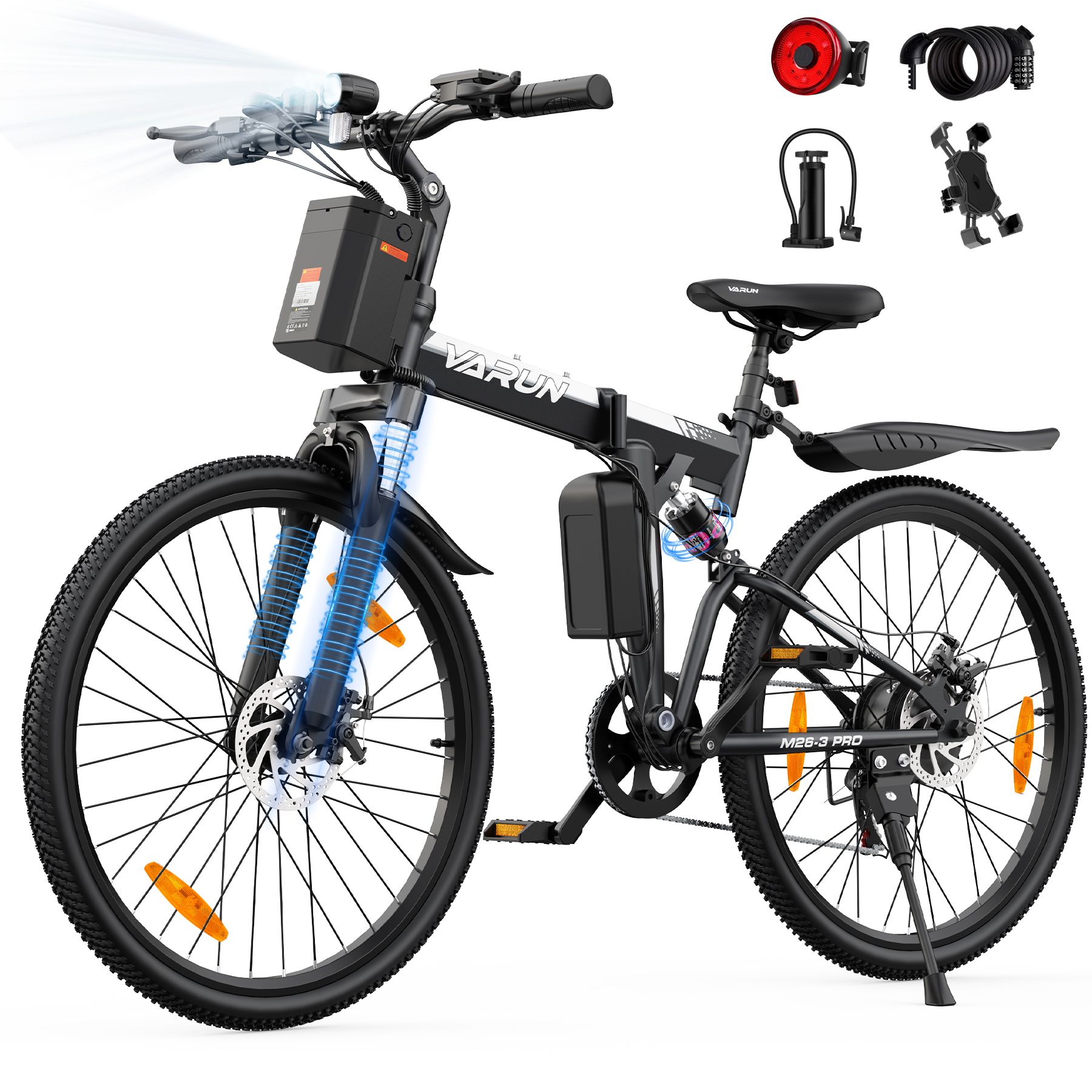 VARUN M26-3 PRO Faltbares E-Bike, 48V 7,8Ah Akku, Vollfederung