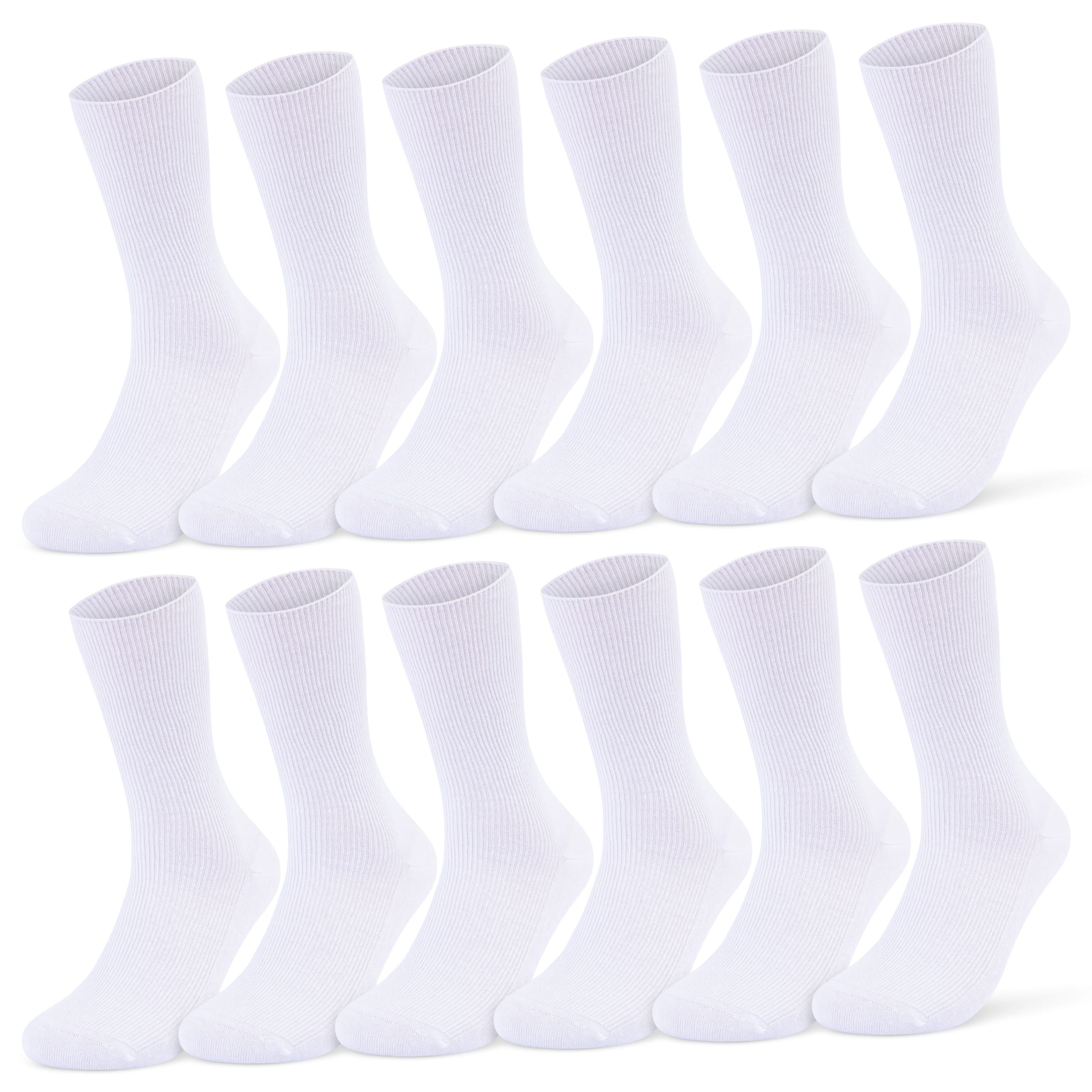 Zwölf weiße Socken aus Baumwolle. Geripptes Design. Ohne Gummi. Ideal für Diabetiker.