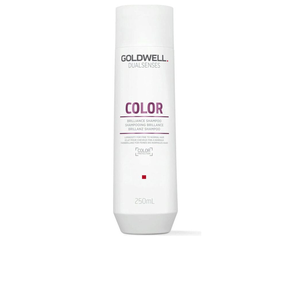 Goldwell Dualsenses Color Brilliance Shampoo. Weiße Flasche mit roter Schrift und rotem Quadrat. 250ml.