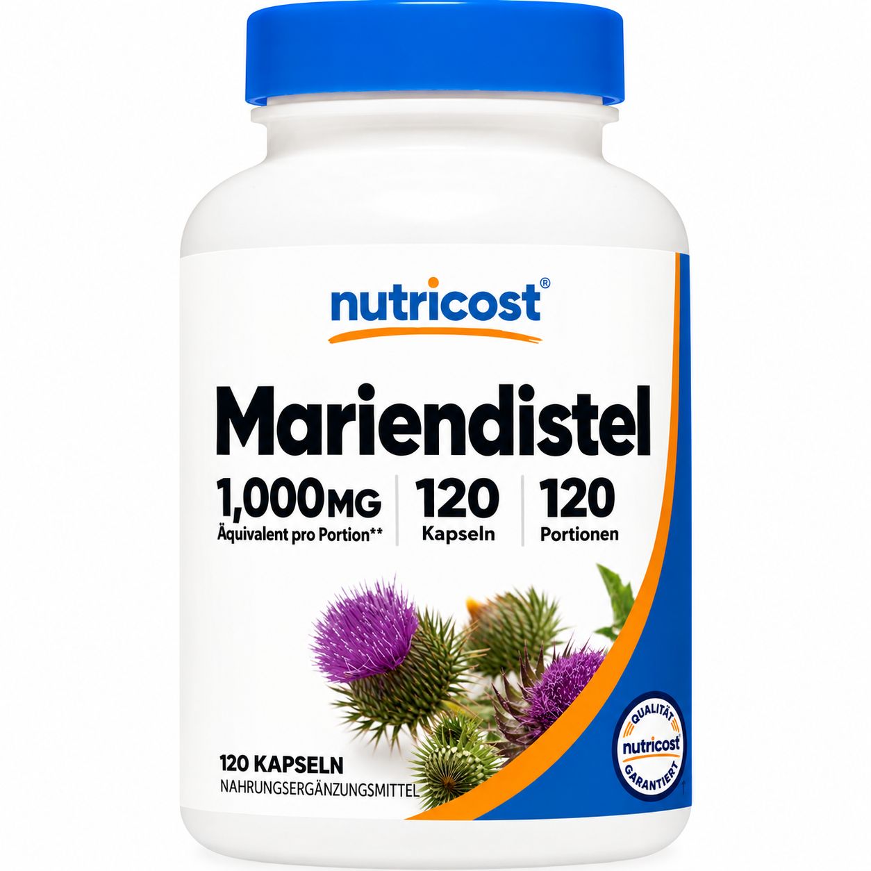Nutricost Mariendistel Kapseln, 1000mg, 120 Kapseln, mit Distelblüten.