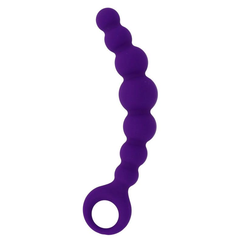 Lila Produkt mit kugelförmigen Elementen und Ring. Gebogene Form.