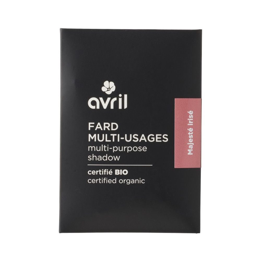 Schwarze Verpackung mit 'Avril' Logo und Text. 'Fard Multi-Usages' und 'certifié BIO' sind sichtbar.