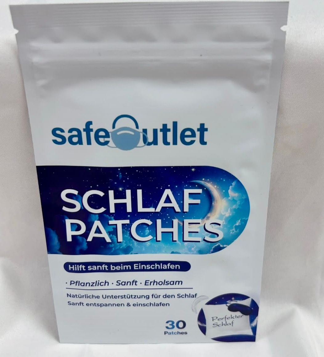 Eine weiße Standbodenbeutel-Verpackung für Schlaf-Patches mit Mondmotiv, 30 Patches.